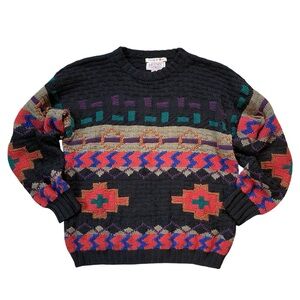 Vintage 90s Heather & Tweed Southwestern Inspired Geometric Knit Sweater